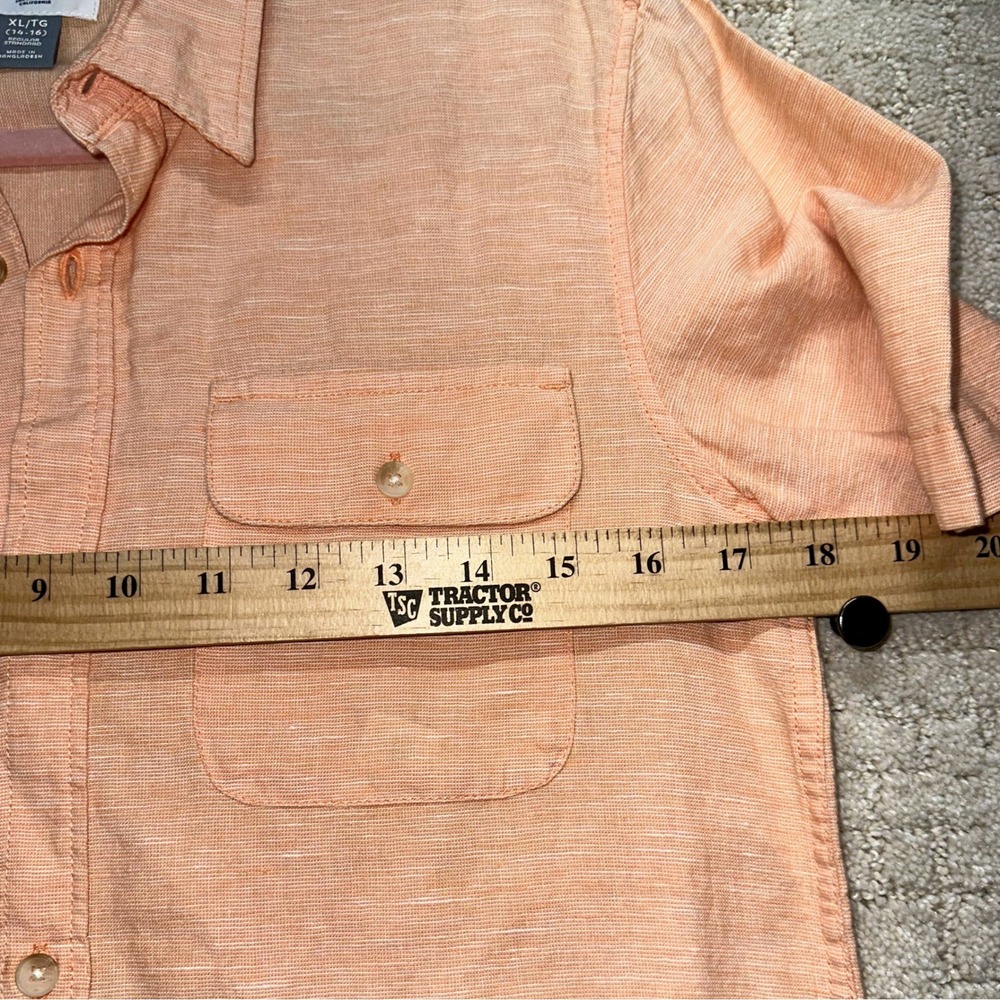 Old Navy Button Down Shirt Kids XL Orange Linen Blend Short Sleeve Casual - Picture 6 of 7